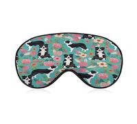 Border Collie Florals Sleep Mask,Adjustable Strap Sleeping Mask, Complete Light Blocking Sleep Shade Cover,Soft Breathable Comfortable Blindfold for Women and Men