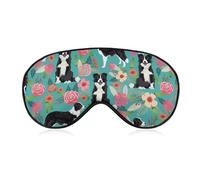 Border Collie Florals Sleep Mask Soft Comfortable Eye Mask with Adjustable Strap Eye Cover Eye Shade for Men Women Work Travel