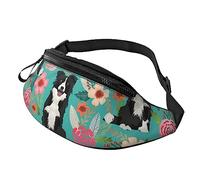 Border Collie Florals Sport Waist Bag Travel Bumbags with Zipper and Earphone Hole, Running Fanny Pack Waist Pack with Adjustable Belt for Men Women