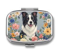 Border Collie Florals Travel Pill Organizer A Daily Pill Box for Supplements 2 Compartment Pill Case Convenient for Carrying and Storing Medicines Box