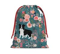 Border Collie Florals Ultra Soft Velvet Gift Bag, Comfortable To The Touch, Reusable
