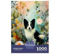 Border Collie Flowers 1000 Piece Jigsaw Puzzle Jigsaw Puzzle for Adults Floral Puzzle Game for Family Stress Relief Decor 70x50cm/1000pcs