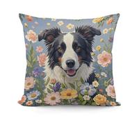 Border Collie Flowers Throw Pillow Case Polyester Cushion Cover Decorative Pillowcase For Living Room Bedroom Home 45X45Cm