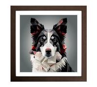 Border Collie Geometric No.1 Framed Print | 18x18 Inch Walnut Framed Wall Art | Ready to Hang | Modern Fantasy Picture | Living Room Bedroom Lounge Office