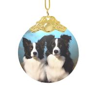 Border Collie Glass Christmas Tree Ornaments 2025 Round Hanging Pendant Xmas Tree Decorations for Party Wedding Fireplace Outdoor