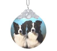 Border Collie Glass Christmas Tree Ornaments 2025 Round Hanging Pendant Xmas Tree Decorations for Party Wedding Fireplace Outdoor