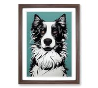 Border Collie Graffiti Art Framed Print | A2 Walnut Framed Wall Art | Ready to Hang | Eclectic Nature Picture | Living Room Bedroom Lounge Office