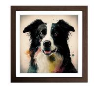 Border Collie Graphic Art Framed Print | 18x18 Inch Walnut Framed Wall Art | Ready to Hang | Modern Nature Picture | Living Room Bedroom Lounge Office