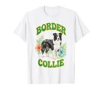 Border Collie Groovy Floral Watercolor Boho Dog Lover T-Shirt