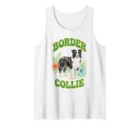 Border Collie Groovy Floral Watercolor Boho Dog Lover Tank Top