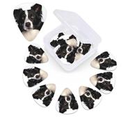 Border Collie Guitar Picks 12 Pack Plectrums with Organizer Box, 3 Different Thickness Includes Thin Medium Heavy Picks