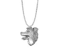 Border Collie Head PP-D16 English Pewter Emblem on a 925 sterling silver 18" Necklace