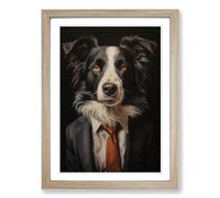 Border Collie in a Suit Framed Wall Art Print A2 Oak