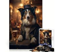 Border Collie in The Pub Teenagers Puzzles 1000 Piece Jigsaws Focus Training Restful Activity Tight Join Great Gift (38X52CM)