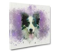 Border Collie in the Purple Flowers Canvas Print | Gallery Wrapped 30mm Frame Wall Art | 14x14 inches | Ready to Hang | Abstract Floral Picture | Living Room Bedroom Lounge Office
