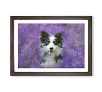 Border Collie in The Purple Flowers Painting Framed Print | A2 Walnut Framed Wall Art | Ready to Hang | Modern Floral Picture | Living Room Bedroom Lounge Office