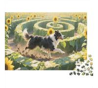 Border Collie Jigsaw 1000 Piece Sunflower Home Decoration for Adults And Kids Gift Impossible Games Challenging Puzzles 1000pcs (75x50cm)