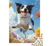 Border Collie Jigsaw Puzzles 500 Pieces for Adults Wooden Puzzles Brain Exercise Challenge Game Entertainment Gifts Teenagers Family Activity 500pcs (52x38cm)