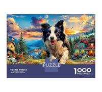 Border Collie Jigsaw Puzzles for Adults 1000 Piecese Letter on Back Cute Animals No Dust, Home Decor Birthday Party Gift Toy for Men Women Olders Seniors 38x26cm/1000pcs
