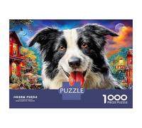 Border Collie Jigsaw Puzzles for Adults 1000 Piecese Letter on Back Cute Animals No Dust, Home Decor Birthday Party Gift Toy for Men Women Olders Seniors 52x38cm/1000pcs