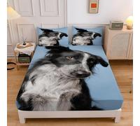 Border Collie King Size Fitted Sheets Dog Pattern Fitted Sheet - Deep Pocket 30cm Soft Microfibre Fabric - Shrinkage and Fade Resistant Bedding - Bottom Sheet sd1140