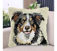 Border Collie Latch Hook Kits Pillow with Printed Canvas DIY Handmade Cushion Crochet Yarn Embroidery Hook and Latch Kit Pillowcase Christmas Decoration 43x43cm