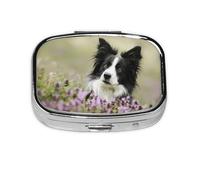 Border Collie Lawn Black Border Collie Pets,Meta Pill Box 2 Compartment Medicine Case,Portable Organizer,Rectangle Meta Portable Organizer Pill Box 731 Compartment Medicine Case