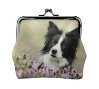 Border Collie Lawn Black Border Collie Pets, PU Leather Coin Purse, Small Wallets, Change Pouch with Kiss Lock Clasp Buckle, Change Purse