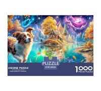 Border Collie Leaps over Autumn Water 1000-Piece Jigsaw Puzzle Cute Pet Dog Classic Educational Game for Family Puzzle Time 38x26cm/1000pcs
