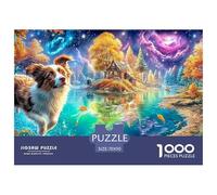 Border Collie Leaps over Autumn Water 1000Pc Jigsaw Puzzle Cute Pet Dog Premium Quality, Great for Adults & Kids 70x50cm/1000pcs