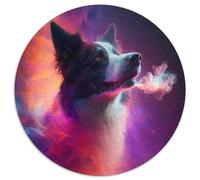 Border Collie Nebula Puzzles 1000 Pieces for Adults Round Jigsaw Puzzle 1000 Pieces Adult Game Gift Family Interactive Game Brain Challenge Gift 67.5x67.5cm