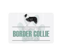 Border Collie Novelty Dog Sign - Beware the Dog Funny Metal Plaque - Paw Print Pet Wall Decor 28cm x 20cm