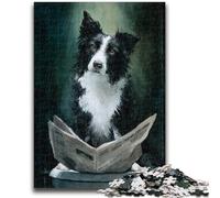Border Collie on The Toilet 1000 Piece Jigsaw Puzzles,Challenging To Complete But Fun And Humorous with Matching Poster And Trivia Sheet (50x75cm)