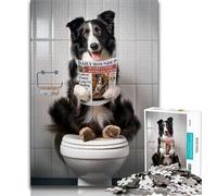Border Collie on The Toilet 1000 Piece Jigsaw Puzzles for Teenagers Gifts,Help The Brain Exercise Addictive Toys to Cultivate Patience Great Gift (38x26cm)