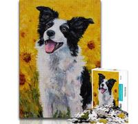 Border Collie Painting Jigsaw Puzzles for Teenagers,Challenging Game Toys Every Piece Is Unique - Challenging Family Fun Game (38x26cm)