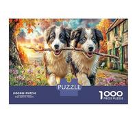 Border Collie Pair 1000 Pieces Puzzle - Perfect Interlocking & Stress Relief Energetic Herding Dog View - for Puzzle Enthusiasts 38x26cm/1000pcs
