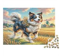 Border Collie Paperboard Australian Shepherd in Golden Wheat Field Classic Jigsaw Puzzle Brain Training Gift for Adults 70x50cm/1000pcs