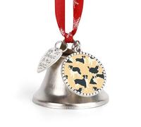 Border Collie Pattern Ornaments Silver Christmas Bell Ornaments with Wings & Heart Christmas Metal Jingle Bell Pendant with Red Ribbon for Home,Outdoor and Garden Decoration