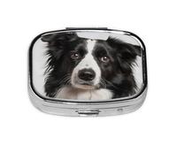 Border Collie Pattern Pill Case Pill Box Travel Pill Organizer Small Square Medicine Box for Purse & Pocket Gifts