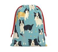 Border Collie Pattern Super Soft Velvet Gift Bag with Drawstring Pouch, Full Printed Holiday Storage Bag for Christmas & Daily Storage