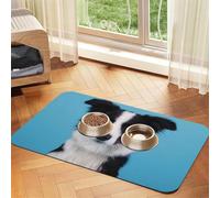 Border Collie Patterned Pet Feeding Mat with Water-Absorbing PU Top & Rubber Base - Anti-Slip Dog Cat Food Mat for Cats, Dogs & Pets, 30x45cm