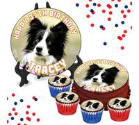 Border Collie PERSONALISED Edible Cupcake Toppers / 8" Inch Cake Wafer or Icing - Adults & Kids Birthday Party Decorations - Perfect for Brownies, Cookies, Muffins & More!
