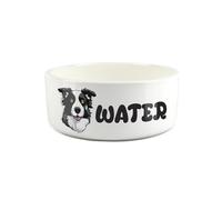 Border Collie Pet Bowl - Cartoon Dog Portrait Large Ceramic Water Bowl - Novelty White Water Dish For Dogs