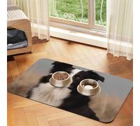 Border Collie Pet Feeding Mat Absorbent Pu Leather Dog Cat Food Mats Contain Spills Protects Floors, Anti-Slip Rubber Backing Dog Bowl Mats Easy Clean Pet Placemats 30x45cm