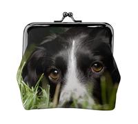 Border Collie Pets Grass Black Border Collie, PU Leather Coin Purse, Small Wallets, Change Pouch with Kiss Lock Clasp Buckle, Change Purse