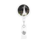 Border Collie Pets Grass Black Border Collie, Retractable Badge Holder,Badge Reels Holder with ID Clip Alligator Clip