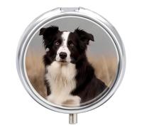 Border Collie Pill Box 3 Compartment Small, Personalized Pill Organizer with Mirror, Portable Pill Case for Pocket Or Purse, Round Pill Containe Travel Gifts, Pill Holder