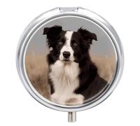 Border Collie Pill Box Medicine Pill Organizer 3 Compartment Daily Pill Case Small Pill Container Round Pill Holder Travel Pill Box Metal Pill Case for Purse Pocket