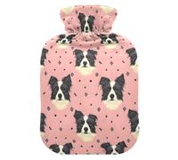 Border Collie Pink Pattern Hot Water Bottle with Velvet Cover Hot Water Bag for Pain Relief 1L, Neck Cramps Shoulders Pain Relief, Hot Cold Pack