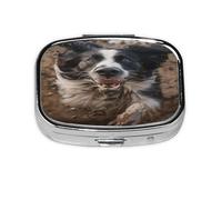 Border Collie Play Pattern Pill Case Pill Box Travel Pill Organizer Small Square Medicine Box for Purse & Pocket Gifts
